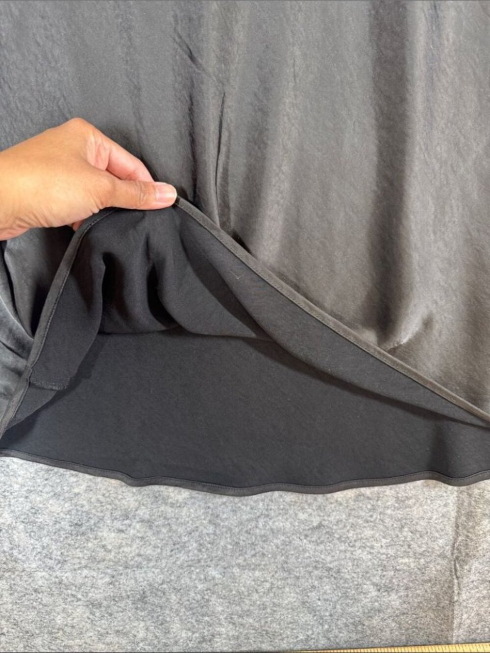 Maison d'Amelie Black Satin A Line Skirt XL Minimalist Slip Midi Festival Chic - Picture 6 of 12
